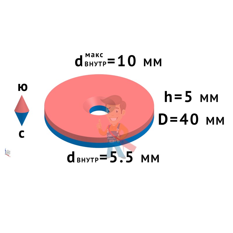 Неодимовый магнит диск 40х5 мм с зенковкой 5/10 мм - фото 6