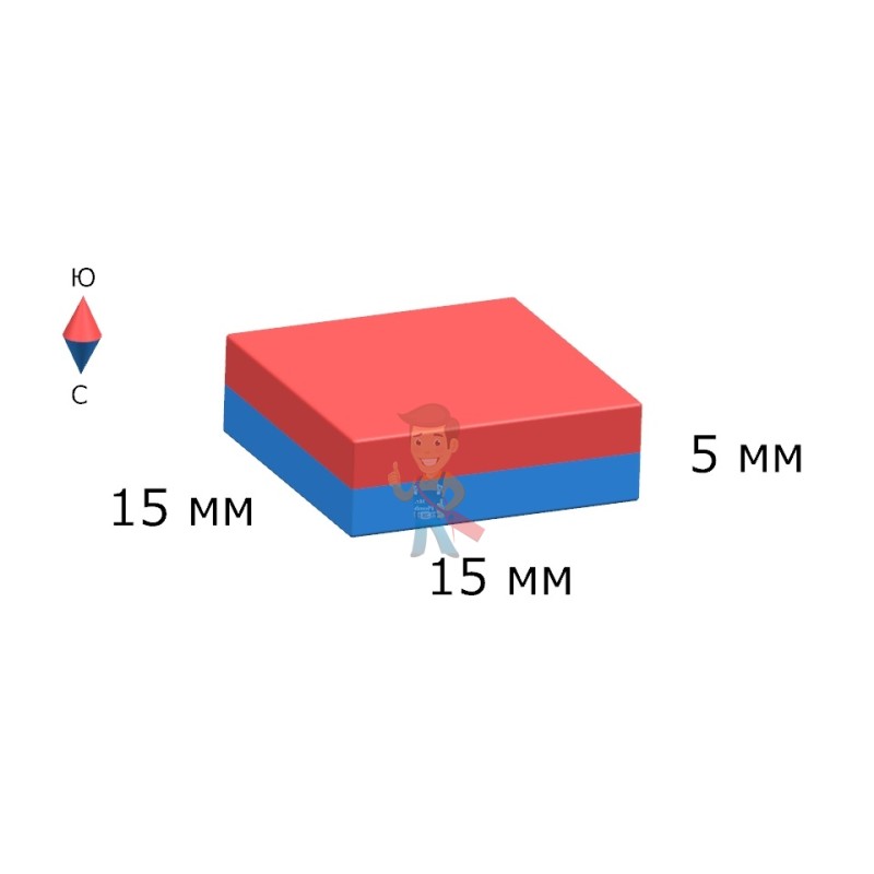 Неодимовый магнит прямоугольник 15х15х5 мм, N35 - фото 5